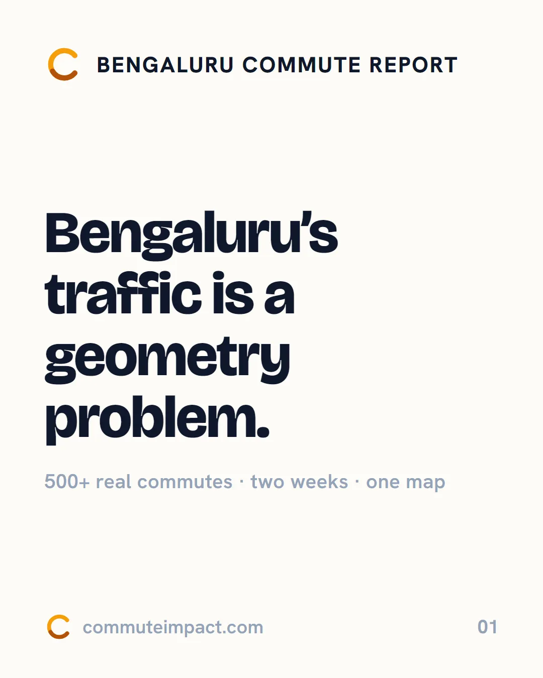 Bengaluru Commute Report Bengaluru’s traffic is a geometry problem. 500+ real commutes · two weeks · one map