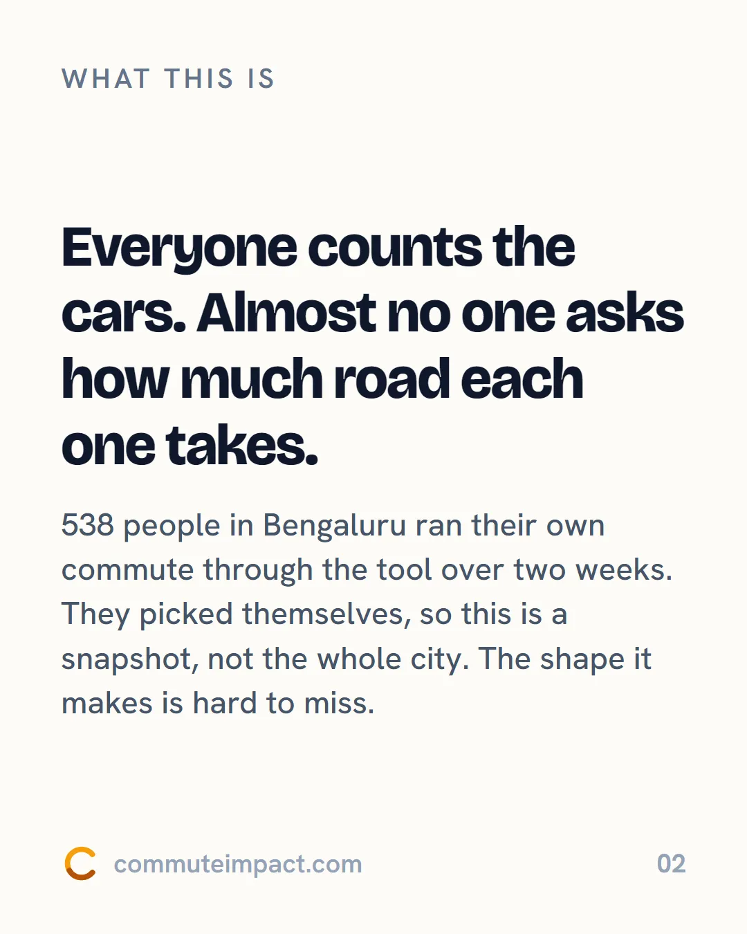 Everyone counts the cars. Almost no one asks how much road each one takes.