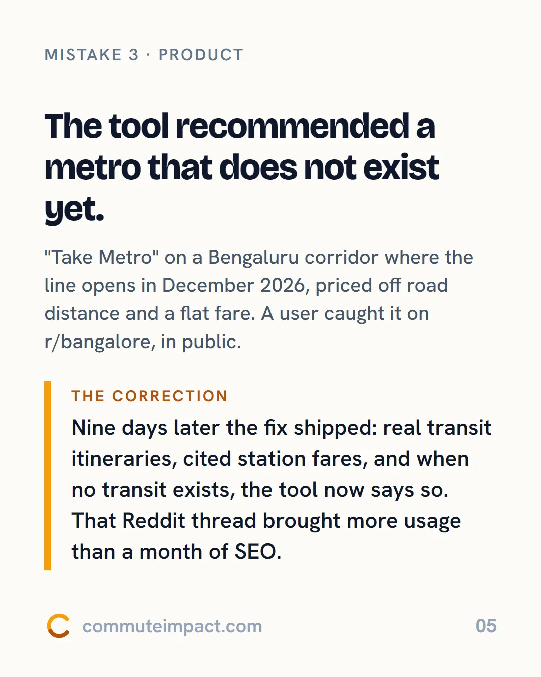 The tool recommended a metro that does not exist yet.